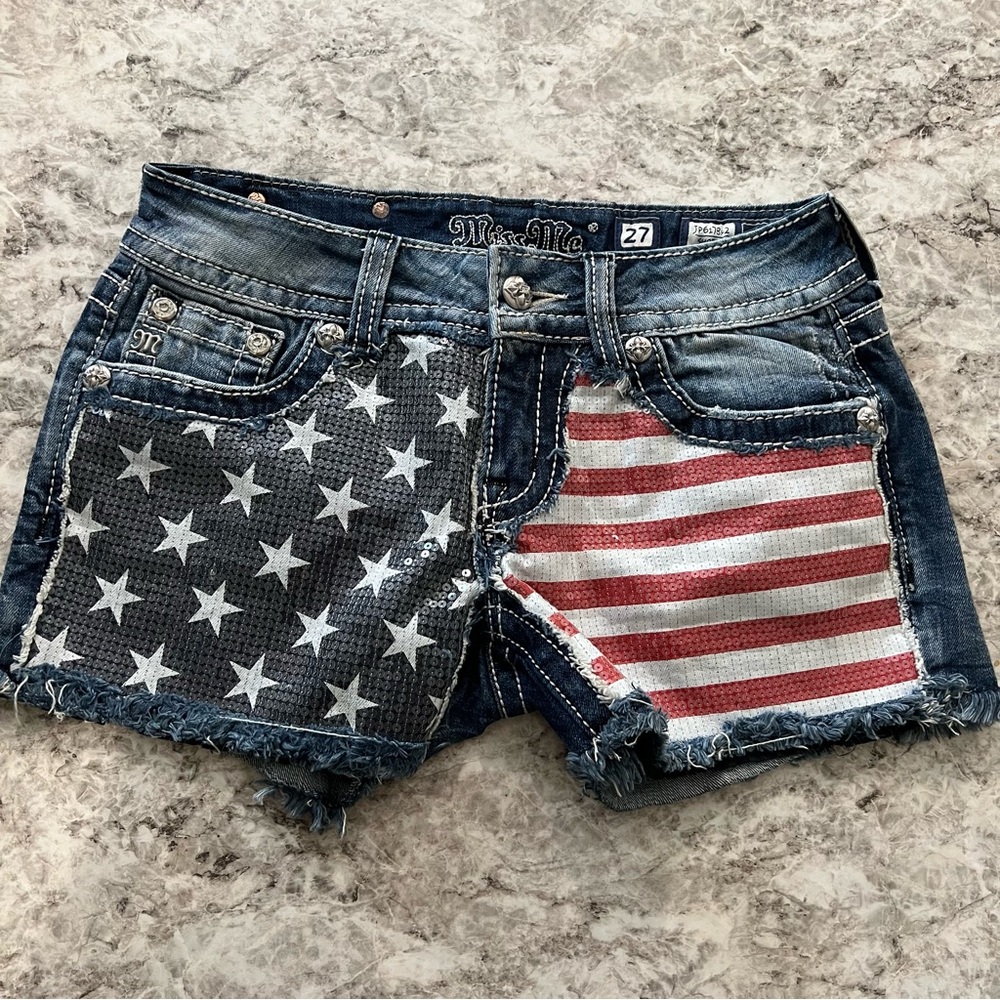 Miss Me shorts rocker American flag size 27 jean red white blue stars stripes